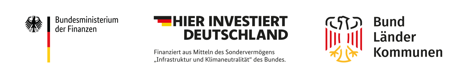Logos: Bundesministerium für Finanzen, Hier investiert Deutschland, Bund Länder Kommunen