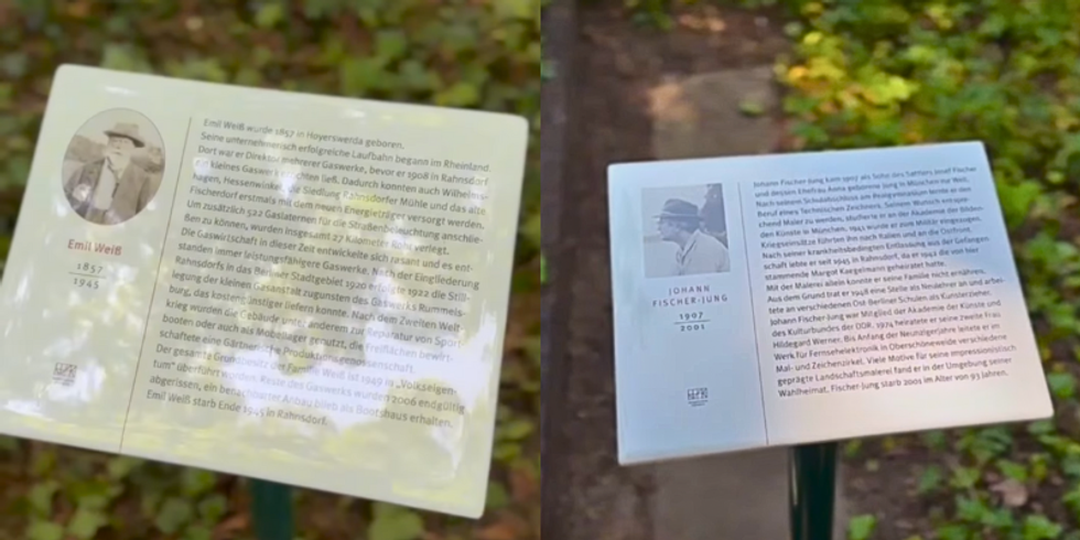 Zwei neue Gedenktafeln auf dem Friedhof Rahnsdorf - Emil Weiß (li.) und Johann Fischer-Jung (re.)