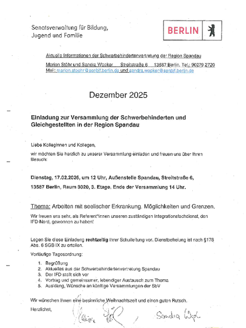 Einladung SB-Versammlung 17.02.2026 (Bild: SBV Spandau)