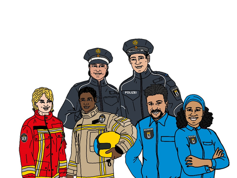 Rettungskräfte: Polizei, Justiz, Feuerwehr, Ambulanz