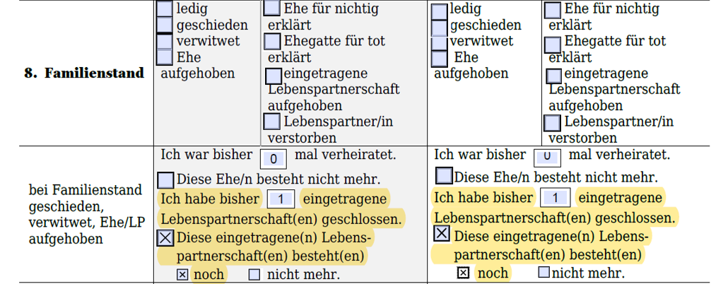 Ausfüllhinweis Umwandlung einer Lebenspartnerschaft in eine Ehe