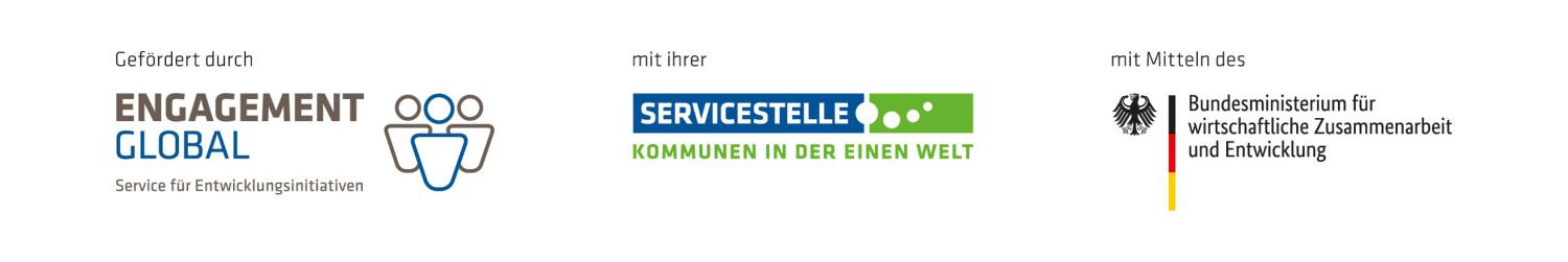 Logoleiste Engagement Global, Servicestelle Kommunen in der einen Welt, gefördert von dem Bundesministerium für wirtschaftliche Zusammenarbeit und Entwicklung