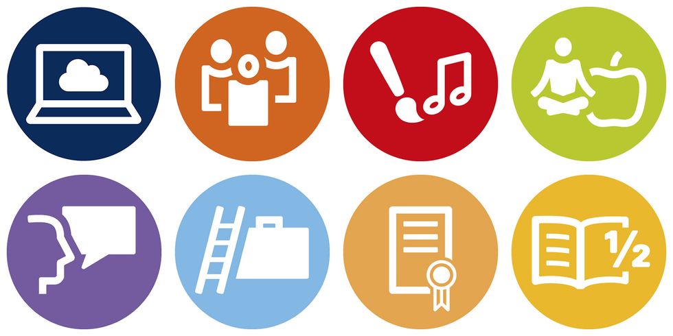 Acht DVV-Logos auf weißem Untergrund