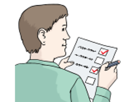 Illustration eines Mannes, der eine Checkliste durchgeht