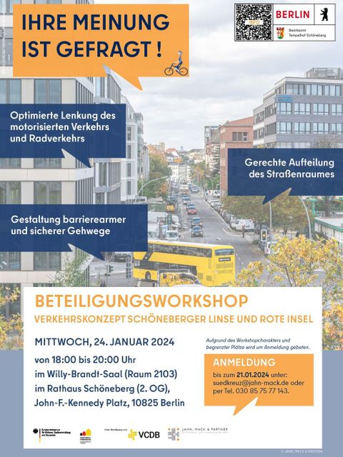 Plakat Beteiligungsworkshop Verkehrskonzept Schöneberger Linse und Rote Insel (Bild: Jahn, Mack & Partner)