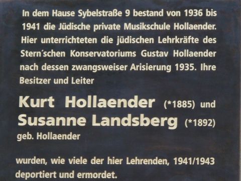 Gedenktafel für die Jüdische private Musikschule Hollaender, 21.3.2007, Foto: KHMM