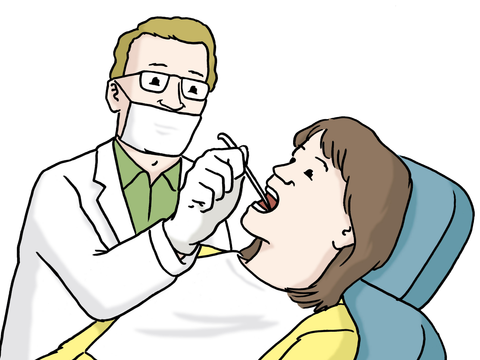 Eine Person während der Untersuchung beim Zahnarzt