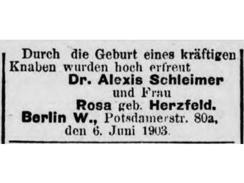 Geburtsverkündung Erwin Schleimer