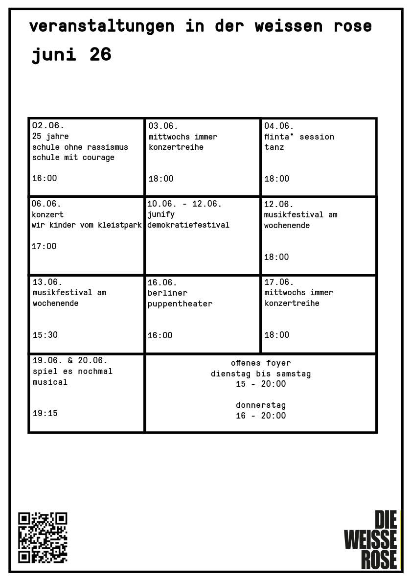 monatsprogramm für juni -alle infos stehen auch unter dem reiter programm auf der webseite