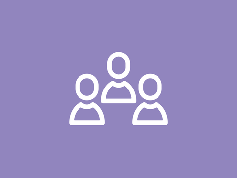 Menschengruppe auf lila Hintergrund