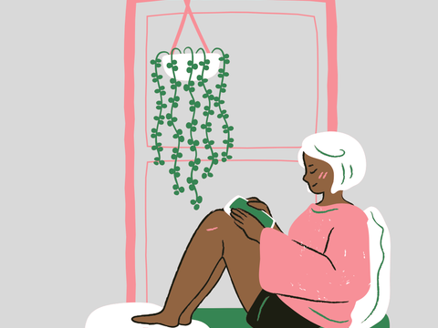 Grafik einer Frau, die auf einem Bett liest