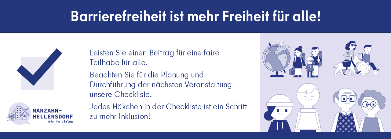 Banner mit Aufruf zu mehr Barrierefreiheit für Veranstaltungen