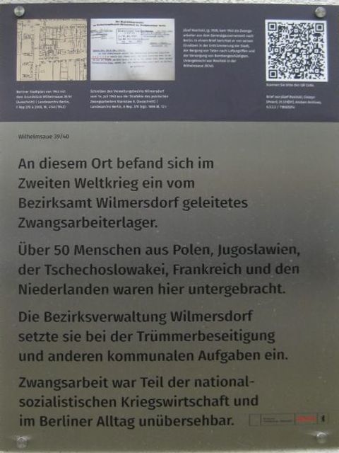 Gedenktafel für das Zwangsarbeiterlager Wilhemsaue 40 (Bild: M. Roeder)
