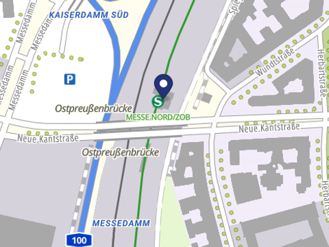 Stadtplan Ausschnitt Messe Nord/ZOB, Ausgang Neue Kantstraße