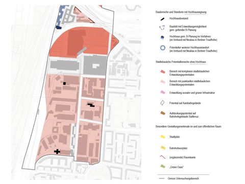 Teilbereich des Hochhausleitbildes Schöneberg-Südkreuz mit dem Gewerbegebiet östlich und westlich der Bessemerstraße (Bild: Bezirksamt Tempelhof-Schöneberg 2021)