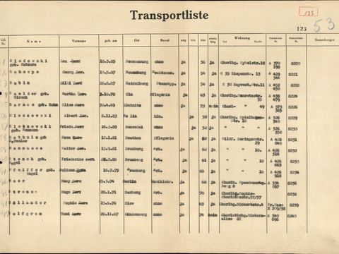 Transportliste Sophie Holländer