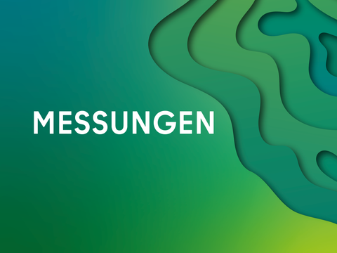 Grüner Farbverlauf mit organischen Schichten rechts, Text "Messungen" links in Weiß.
