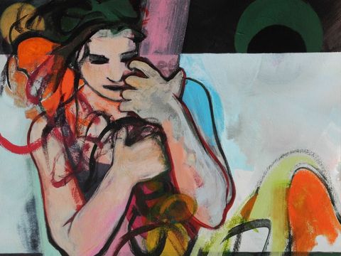 Simone Kill: Figur mit Gegenstand II, 2017, Acryl auf Leinwand, 65 cm x 75 cm (Bild: Simone Kill)