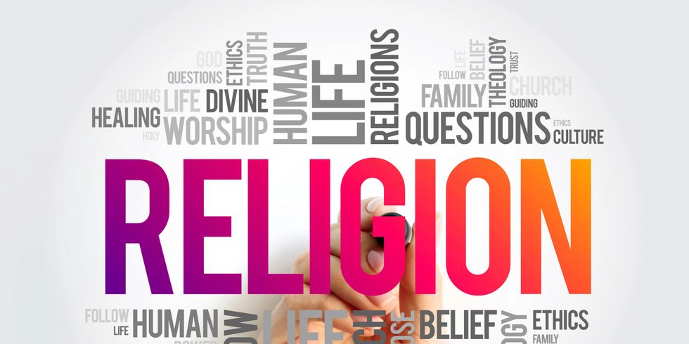 Religion word cloud collage, social concept background