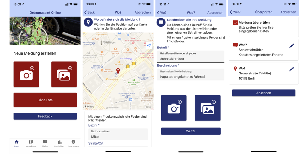 Abbildung einzelner Erfassungsschritte in der App