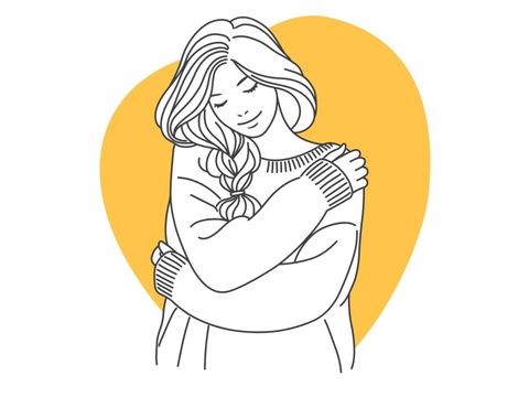 Symbolbild: gezeichnete Frau, die sich selbst umarmt