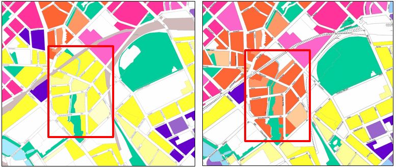 Abb. 3b: Entwicklung der Versorgungssituation mit wohnungsnahen, öffentlichen Grünflächen zwischen 2011 und 2020, Beispiel 2 Panke