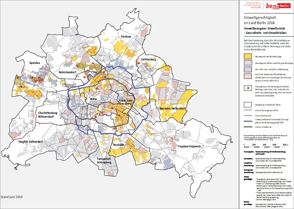 Abb. 5: Verteilung der Gesundheits- und Umweltrisiken auf der Ebene der Planungsräume in Berlin (Bild: SenStadtUm 2015d)