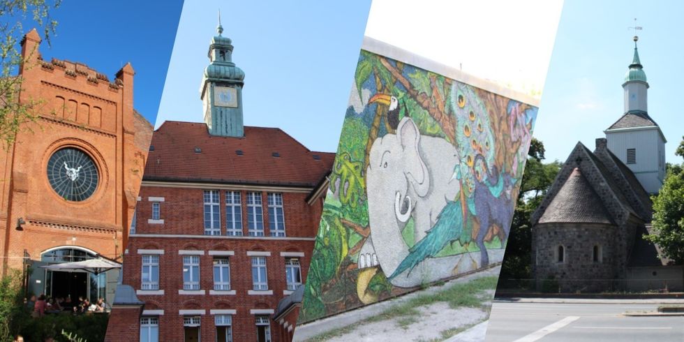 Collage aus mehreren Bildern von Gebäuden in Mariendorf