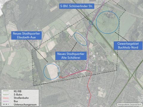 Untersuchungsraum Straßenbahnneubauvorhaben im Buchholzer Norden