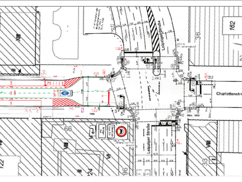 Charlottenstraße: Verkehrszeichenplan zwischen Kronenstraße und Leipziger Straße (Bild: BA SGA Mitte)