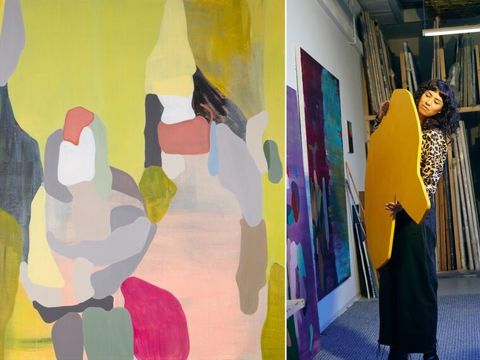 Surya Gied, Recruitment agreement, 150cm x 150cm, Acryl und Öl auf Leinwand, 2017 / Portrait Surya Gied (Bild: Hannes Wiedemann)
