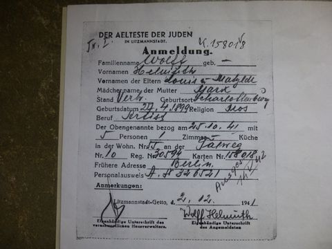 Anmeldung Helmuth Wolff (Bild: Privatarchiv der Familie (USA))