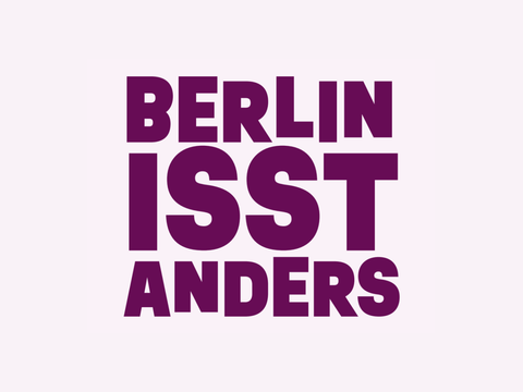 Lila Schriftzug "Berlin isst anders"