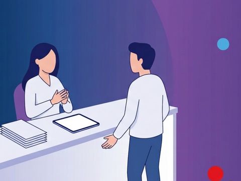 Beratung und Service, KI-unterstütztes Bild, zwei Personen stehen am Counter, eine Frau berät einen Mann, Grafik, Cartoon-Style