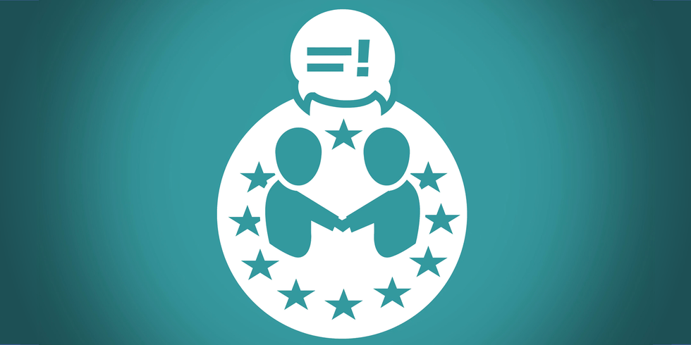 Illustration zeigt zwei Menschen, die Hände schütteln