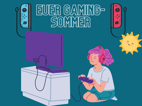 Teaserbild für: Sommer Gaming (Illustration: Mädchen spielt Konsole)