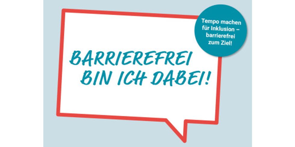 Bild von der Postkarte mit der Aufschrift "Barrierefrei bin ich dabei!"