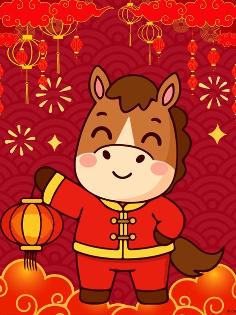 Red and Gold Illustrated Year of the Horse Instagram Post - 1