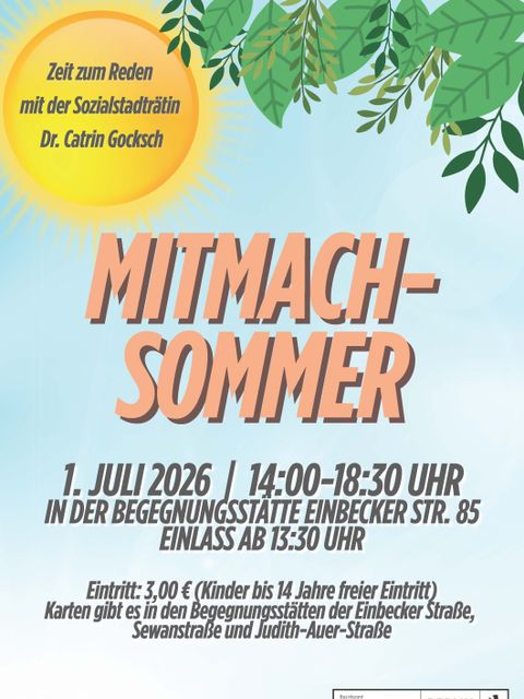 Plakat Mitmach-Sommer am 01.07.2026 in der Begegnungsstätte der Einbecker Straße