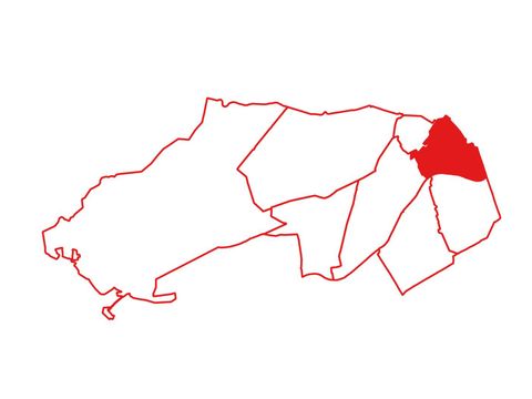 Bezirkskarte von Steglitz-Zehlendorf mit eingezeichneten Bezirksregion. Herausgestellt ist die Bezirksregion Albrechtstraße.