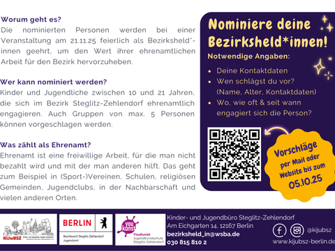 Rückseite des Flyers - Bezirksheld*innen Steglitz-Zehlendorf 2025 (Bild: KiJub Steglitz-Zehlendorf)
