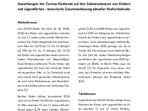 Auswirkungen der Corona-Pandemie auf den Substanzkonsum von Kindern und Jugendlichen