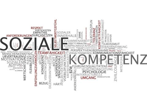 Mehrere Wörter auf weißem Hintergrund. Hervorgehoben sind die Wörter "Soziale Kompetenz".