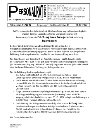 11/2022: Ruhegehalt mit Rentenansprüchen