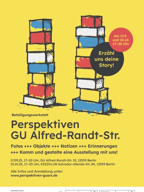 bunte Bausteine mit Aufruf zur Teilnahme an Beteiligungswerkstatt