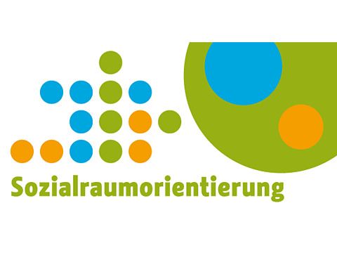 Bunte Punkte mit der Aufschrift: Sozialraumorientierung