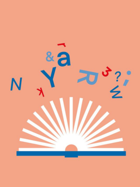 Grafik mit Buch, Buchstaben und Zahlen