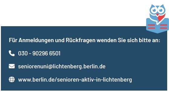Kontakt zur Anmeldung Seniorenuni