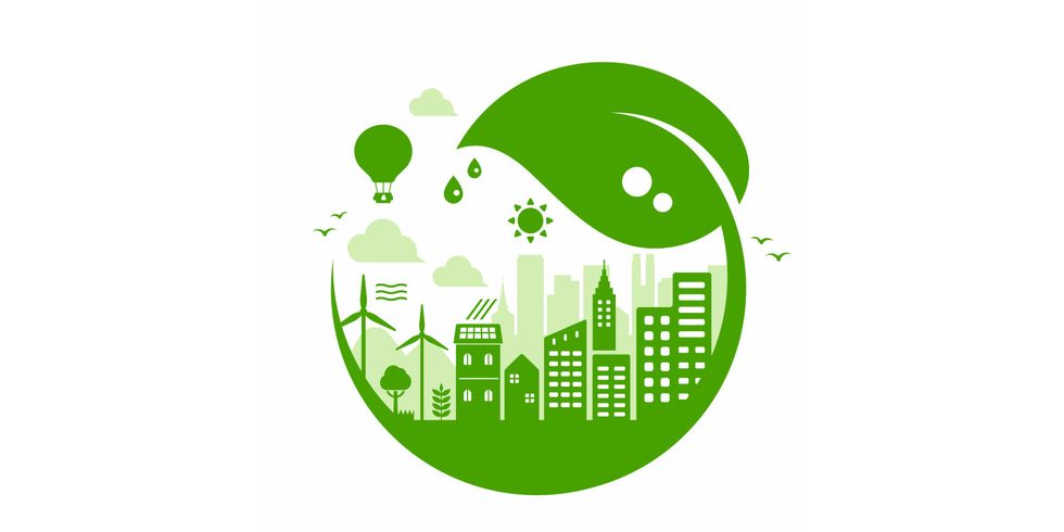 Green eco city vector illustration set