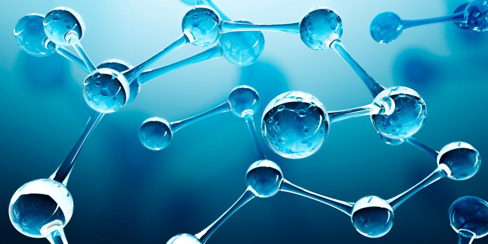 Abstract water molecules design. Atoms formula. Abstract dna background for chemistry science banner or flyer. Science or medical background. 3d rendering illustration.